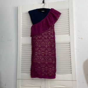 Baby ladies dress maroon color stretch to fit off one shoulder